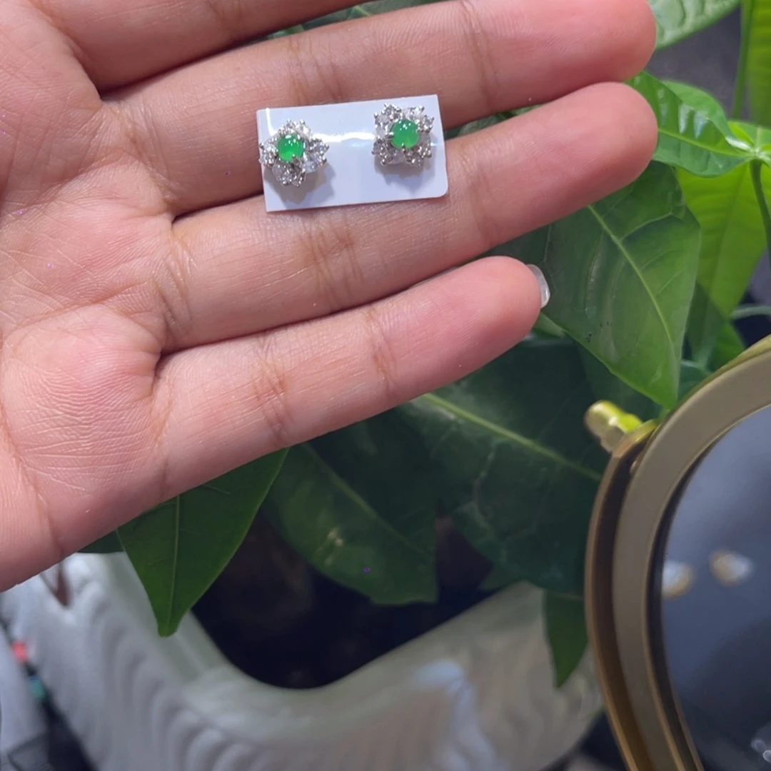 翡翠银S925镶嵌耳饰