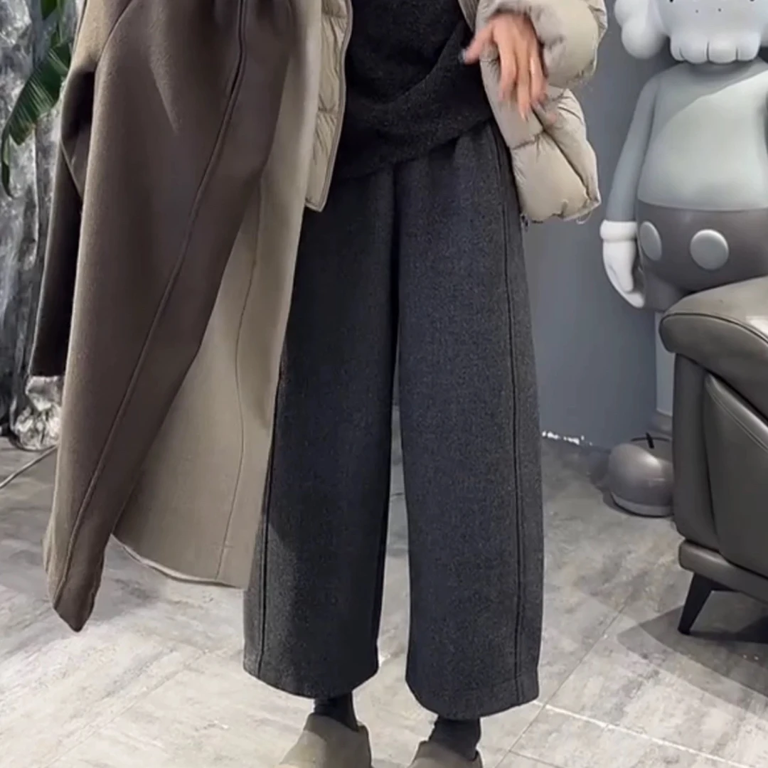 9808#韩系百搭休闲糯米呢九分直筒裤2025厚款高腰显瘦宽松阔腿裤