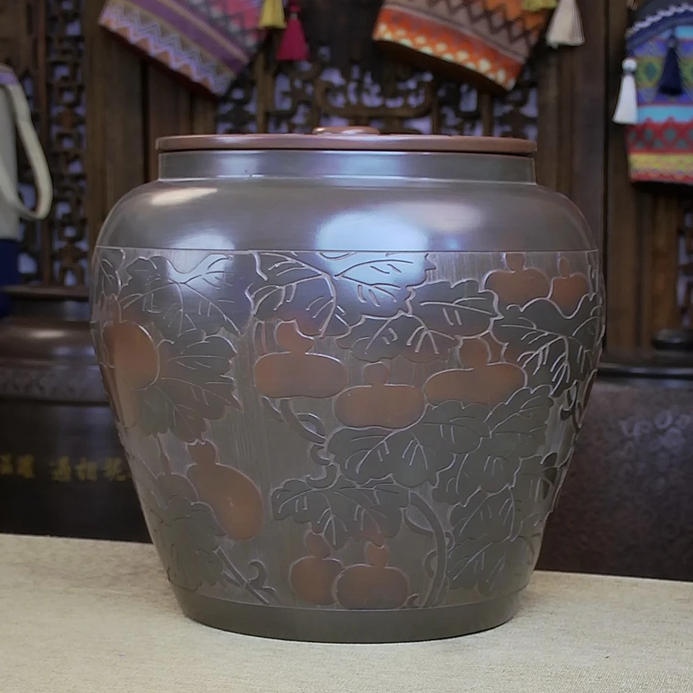 【浮雕茶陶罐2斤装】复古中式坭兴陶茶叶罐大容量储茶器个性密封罐