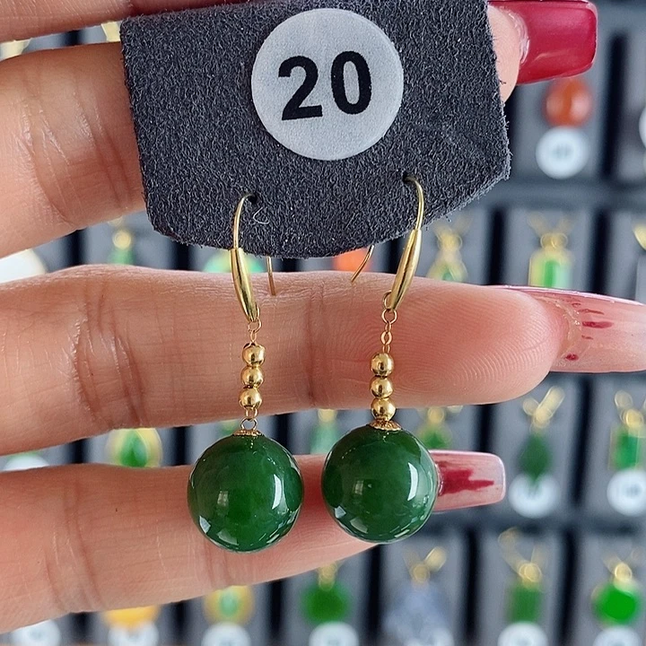 和田玉耳饰18K金镶嵌