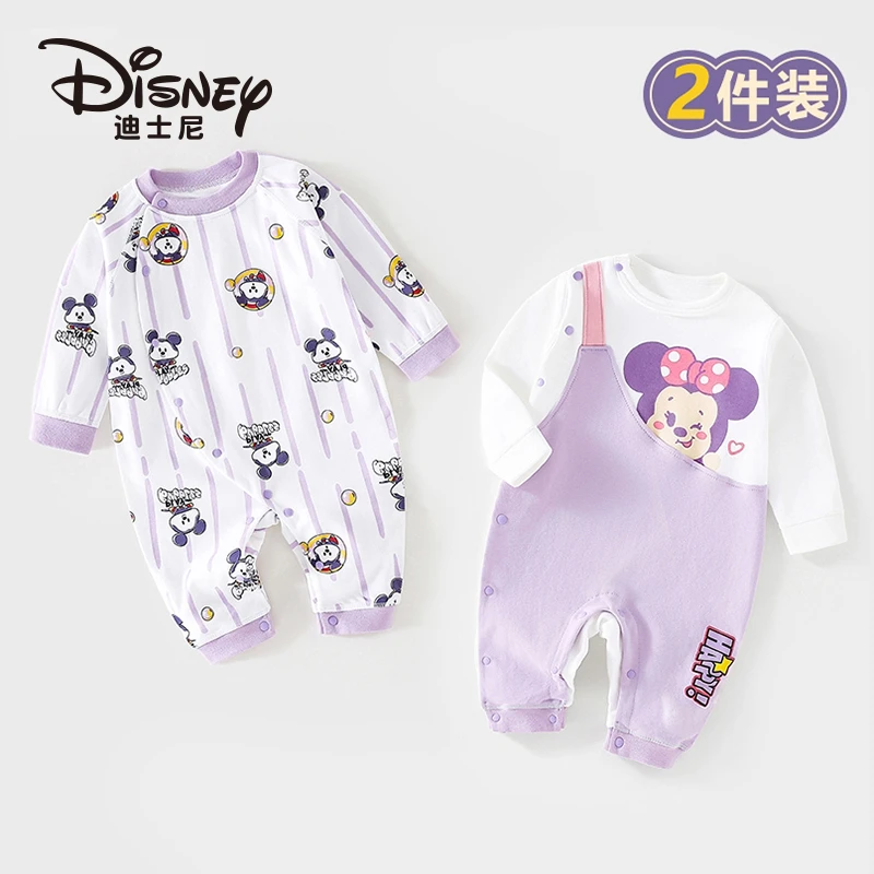 Disney/迪士尼2件装 新生婴儿连体衣长袖纯棉哈衣0-6个月宝宝衣服