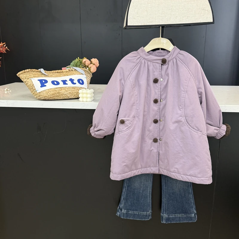 leomama女童秋冬季洋气中长款棉服儿童加绒加厚保暖棉衣外套
