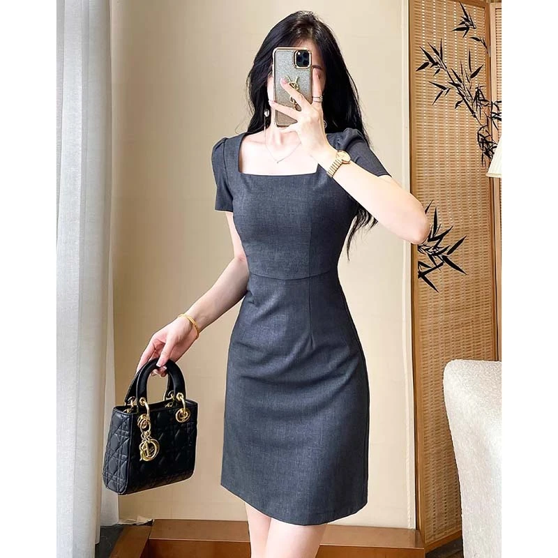 小个子连衣裙修身显身材轻奢风a字裙收腰显瘦气质职业装短裙D2586