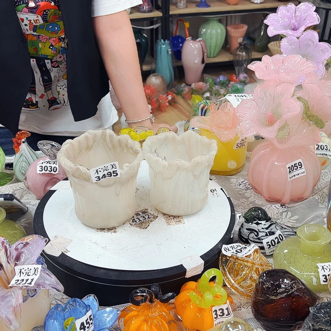 3495一对 家悦琉璃工艺品不完美