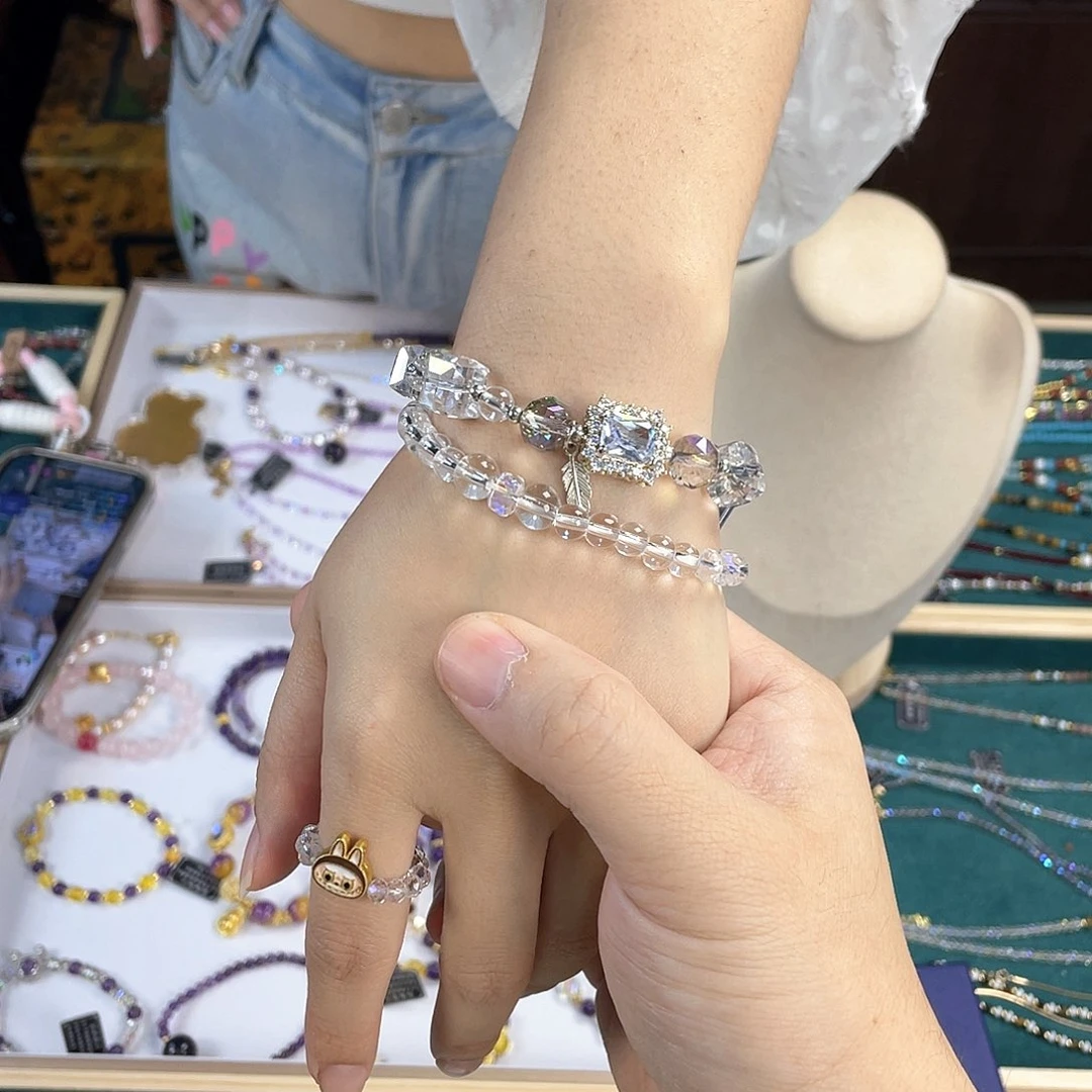 水晶手链银S925镀金镶嵌