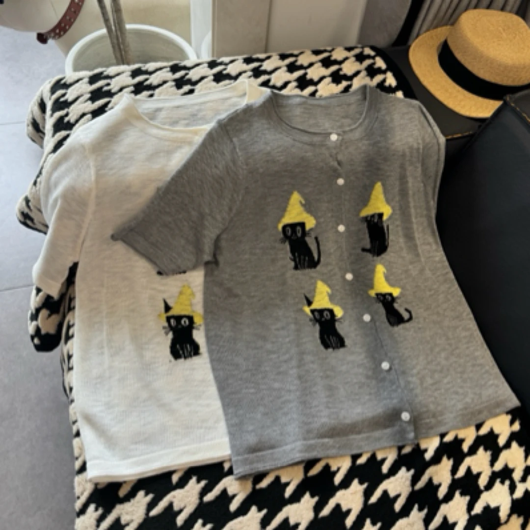 322慵懒针织猫猫短袖