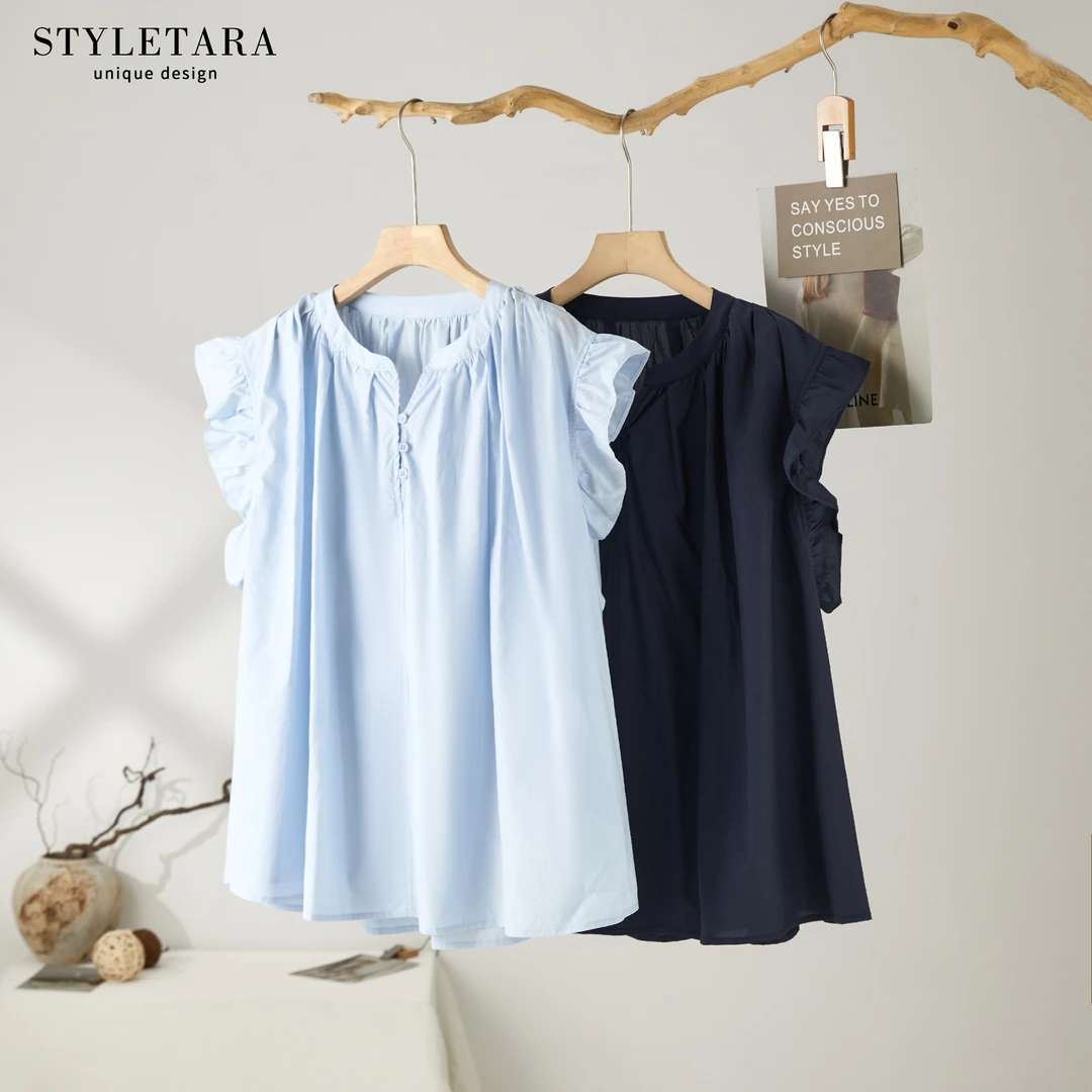 夏装女士荷叶袖时尚小衫12682女装显瘦气质夏季薄款休闲宽松遮肚