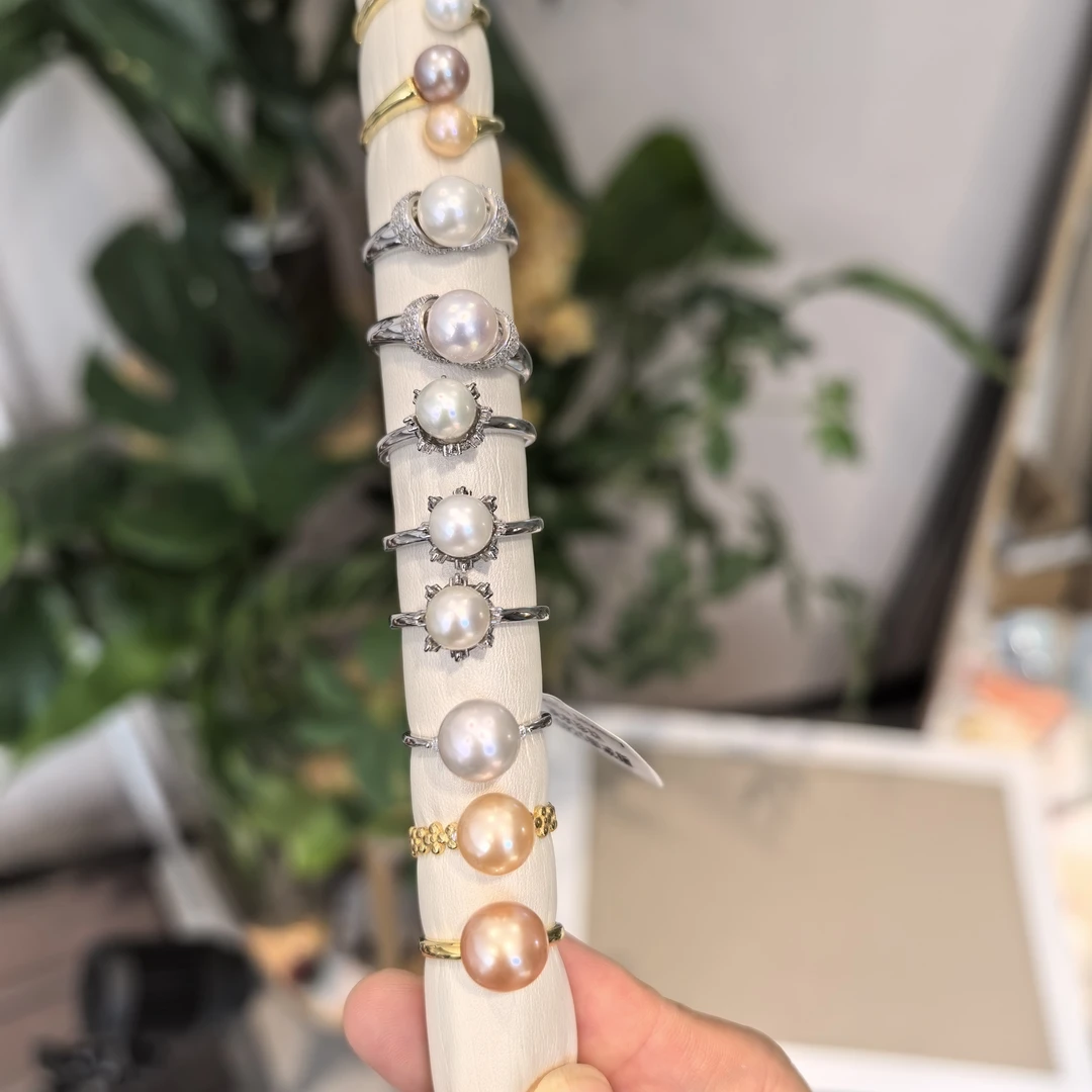 福利S925银天然淡水珍珠戒指耳钉7-12mm高级优雅