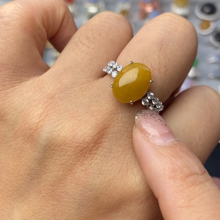 翡翠戒指银S925镶嵌戒指