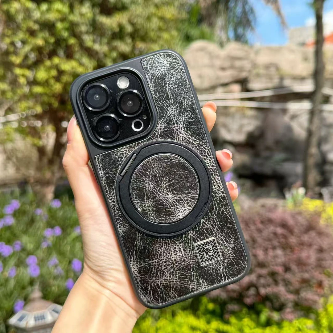 适用于苹果/华为高端松弛感手机壳酋长皮/银杏叶欧式PVC布纹壳