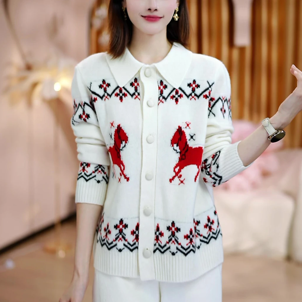 秋冬加厚100纯羊毛保暖毛衣百搭减龄宽松显瘦刺绣长袖针织羊毛衫