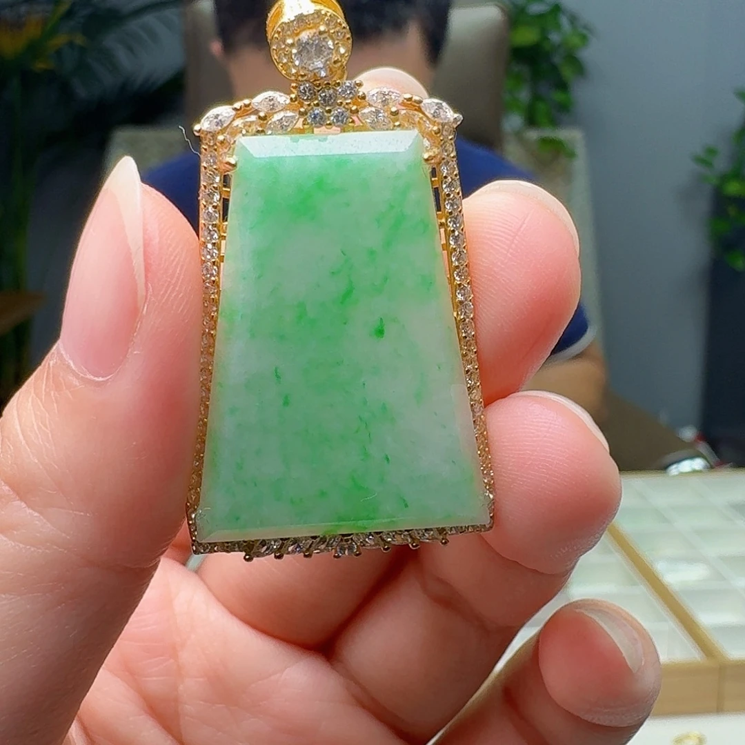 翡翠银S925镶嵌吊坠(不含链)天然
