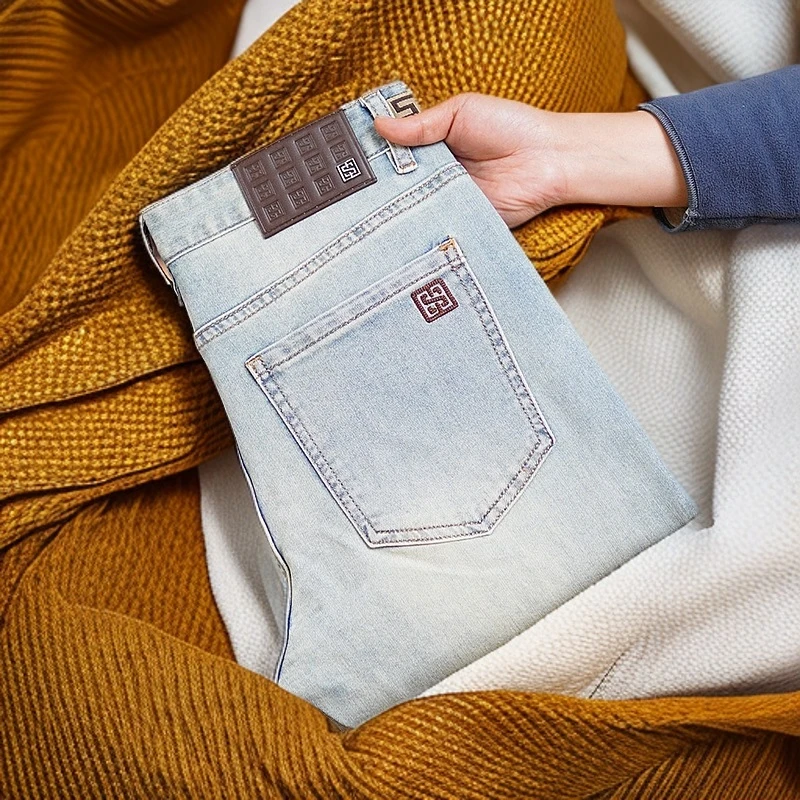 休闲薄款高端小脚牛仔裤潮牌正品男士轻奢高弹力修身水洗百搭裤子