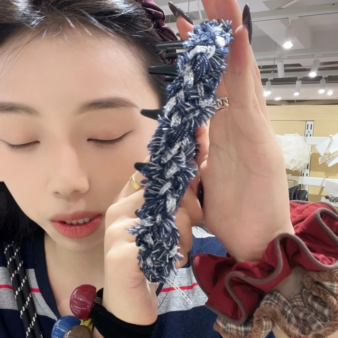 铁合金皮质牛仔毛边带齿发箍