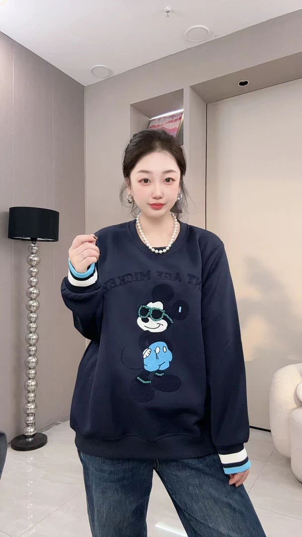 正肩重工刺绣手工串珠宽松秋季百搭圆领卫衣休闲韩版宽松卡通米奇