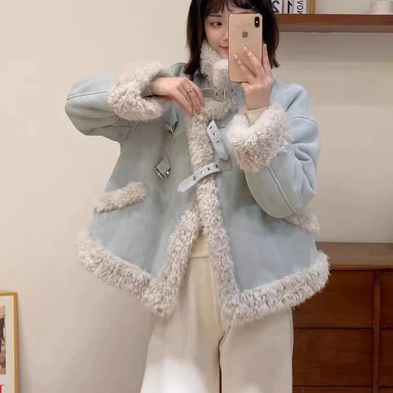 爆款秋冬加厚上衣新款短款小香风羊羔毛外套女个子加绒小毛