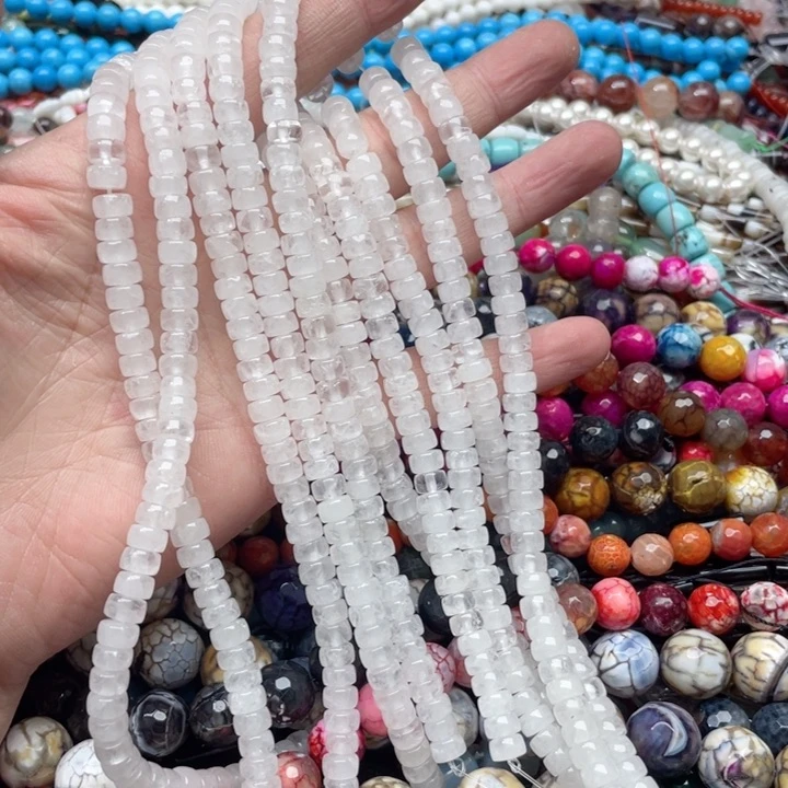 玛瑙/玉髓合金珠宝半成品一条7mm白水晶药片