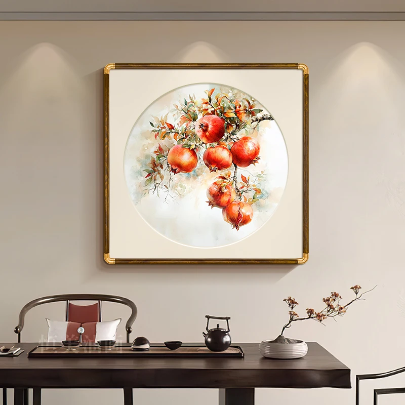 石榴装饰画餐厅挂画纯手绘油画多子多福寓意好玄关柜办公室壁画