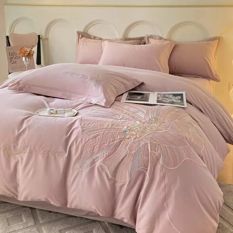 【高货清仓】高端轻奢设计师款超柔纯棉精工刺绣四件套-雅韵/豆沙