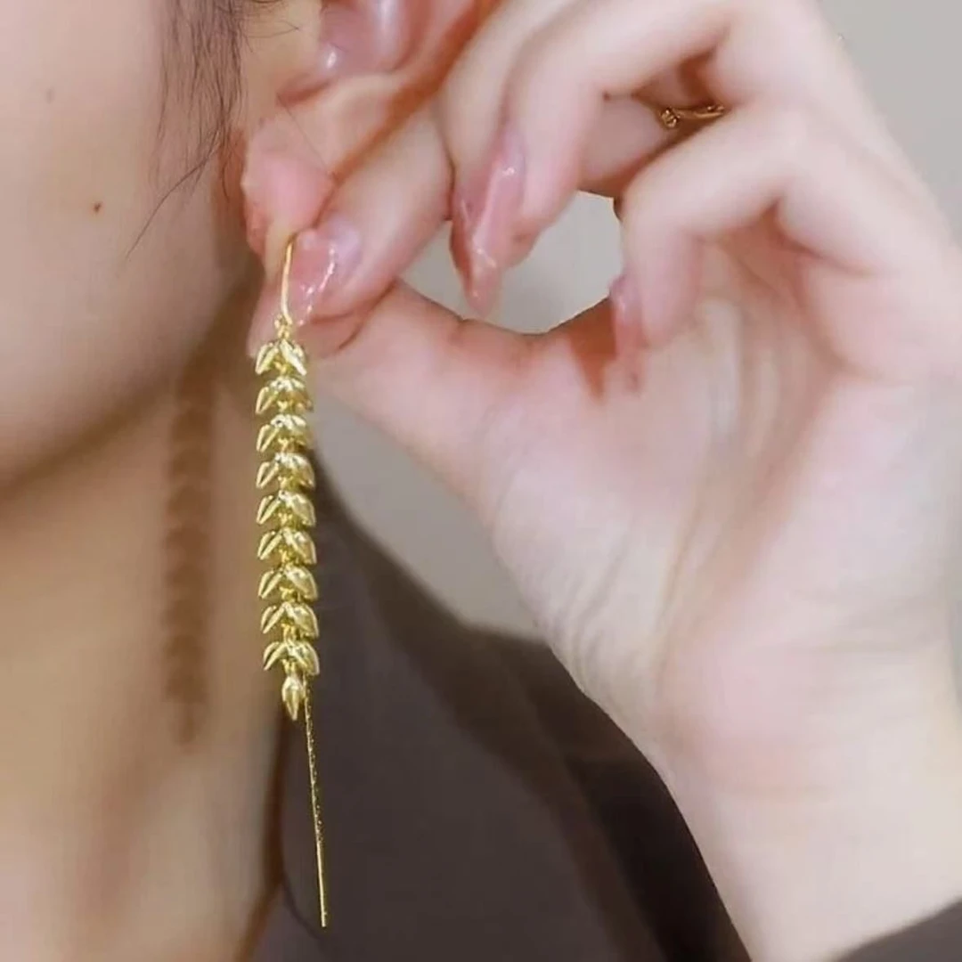 合金耳饰 耳环简约精致金色麦穗流苏耳环小众长款气质原创设计