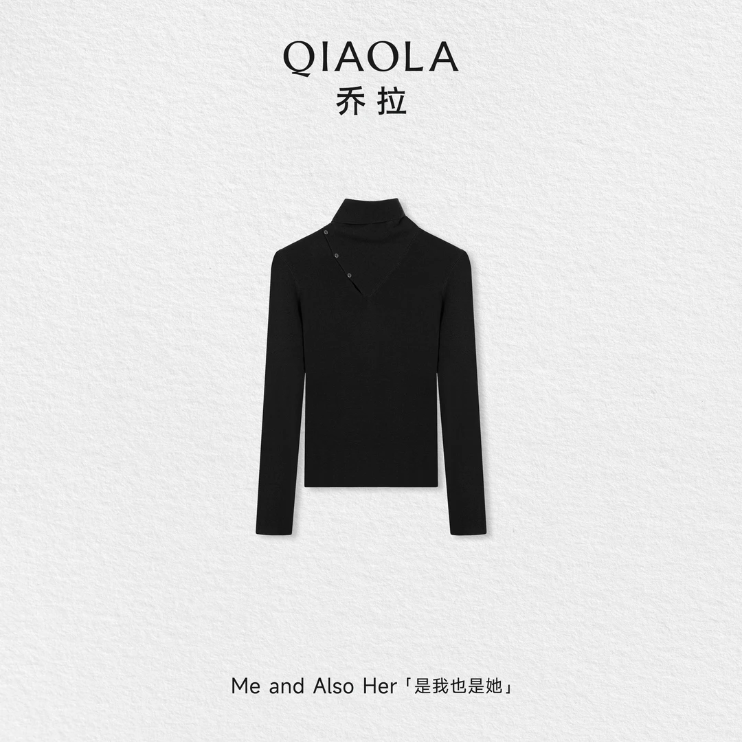 QIAOLA/乔拉【心动魔方】秋冬羊毛高领镂空设计保暖舒适百搭打底衫