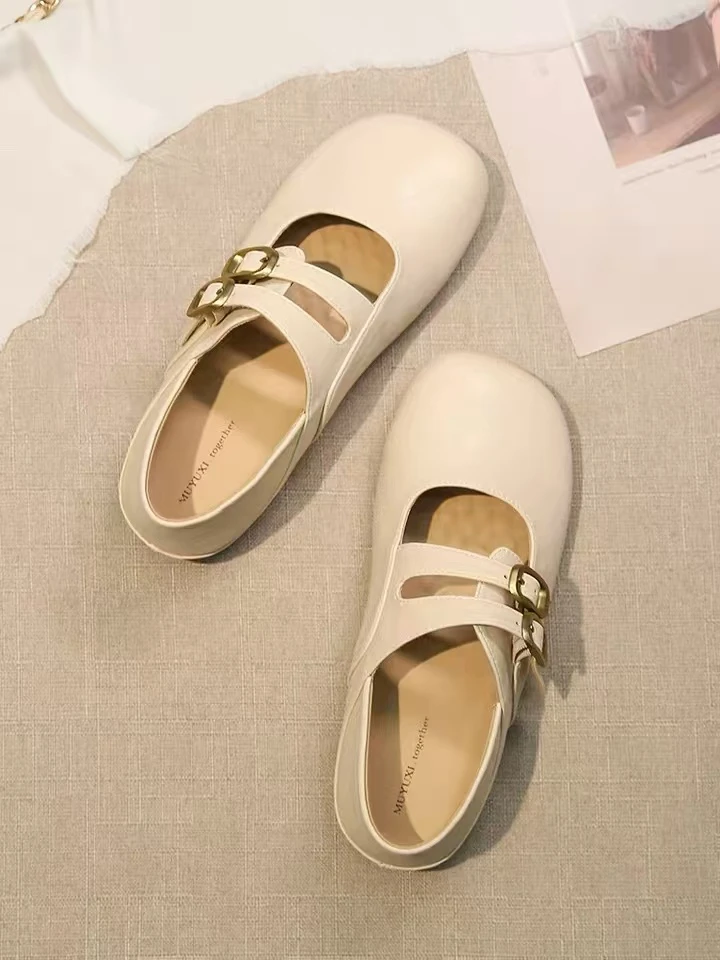 3508-1奶奶鞋女2025平底春夏配裙子单鞋显脚小复古一字带玛丽珍鞋