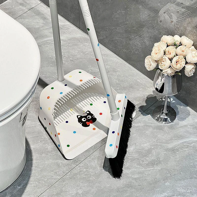 】卡通猫波点带齿扫把簸箕套装组合家用新款扫帚刮水扫地不粘头发