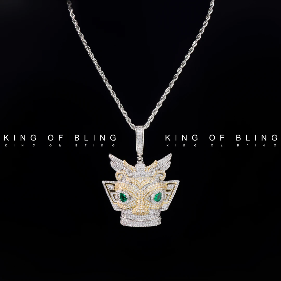 铜合金合成锆石吊坠 三星堆青铜人头像吊坠国风潮流嘻哈镶嵌