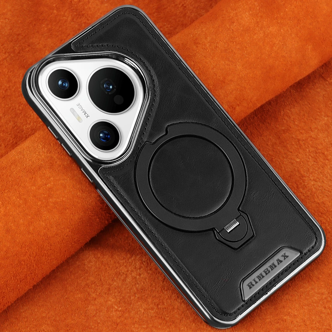 适用于华为Pura80Pro+高级感旋转支架磁吸手机壳高档皮质P70防摔