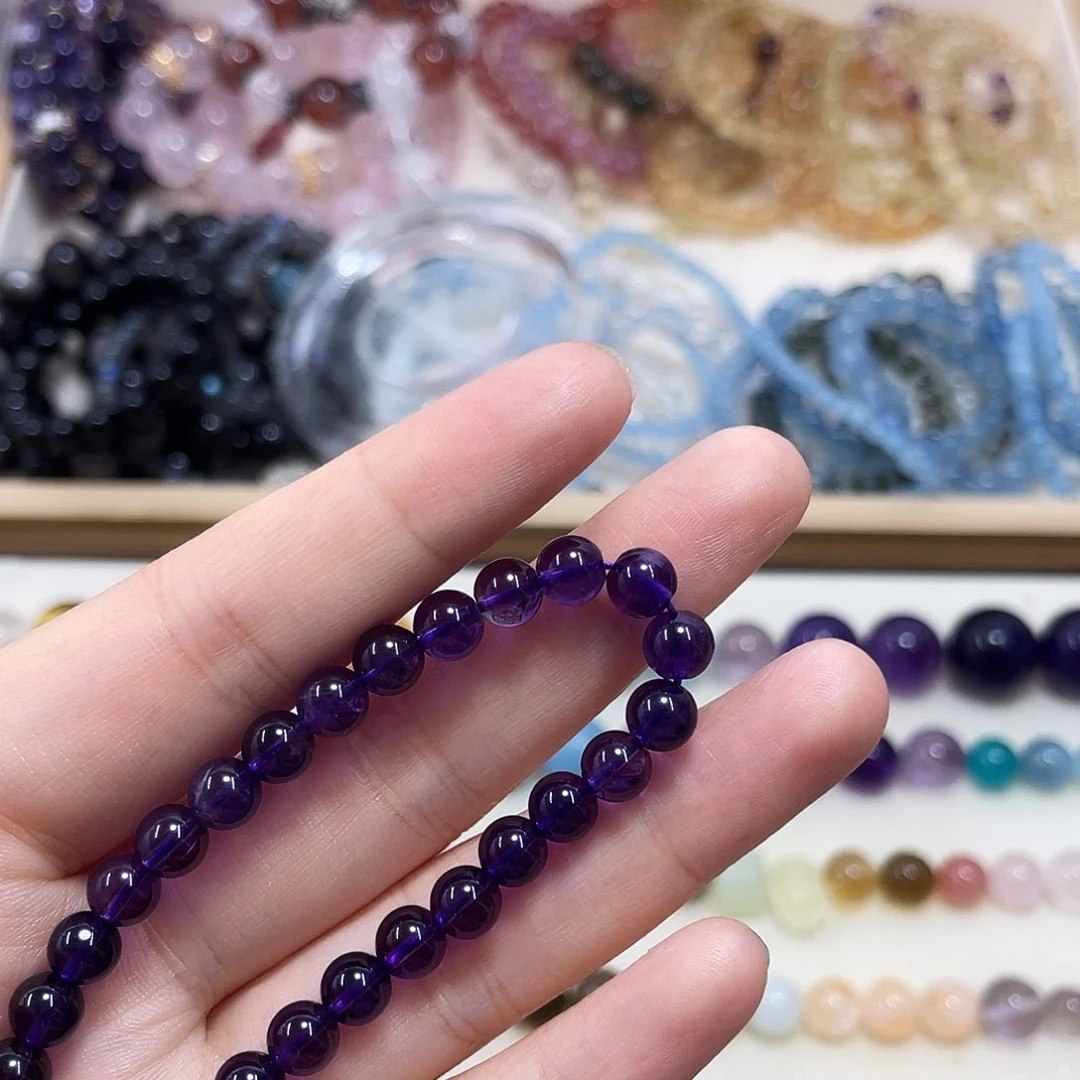 水晶珠宝半成品未镶嵌胡*珠6乌拉圭素圈两条