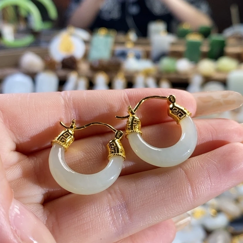 【闪购商品】和田玉耳扣银S925镶嵌