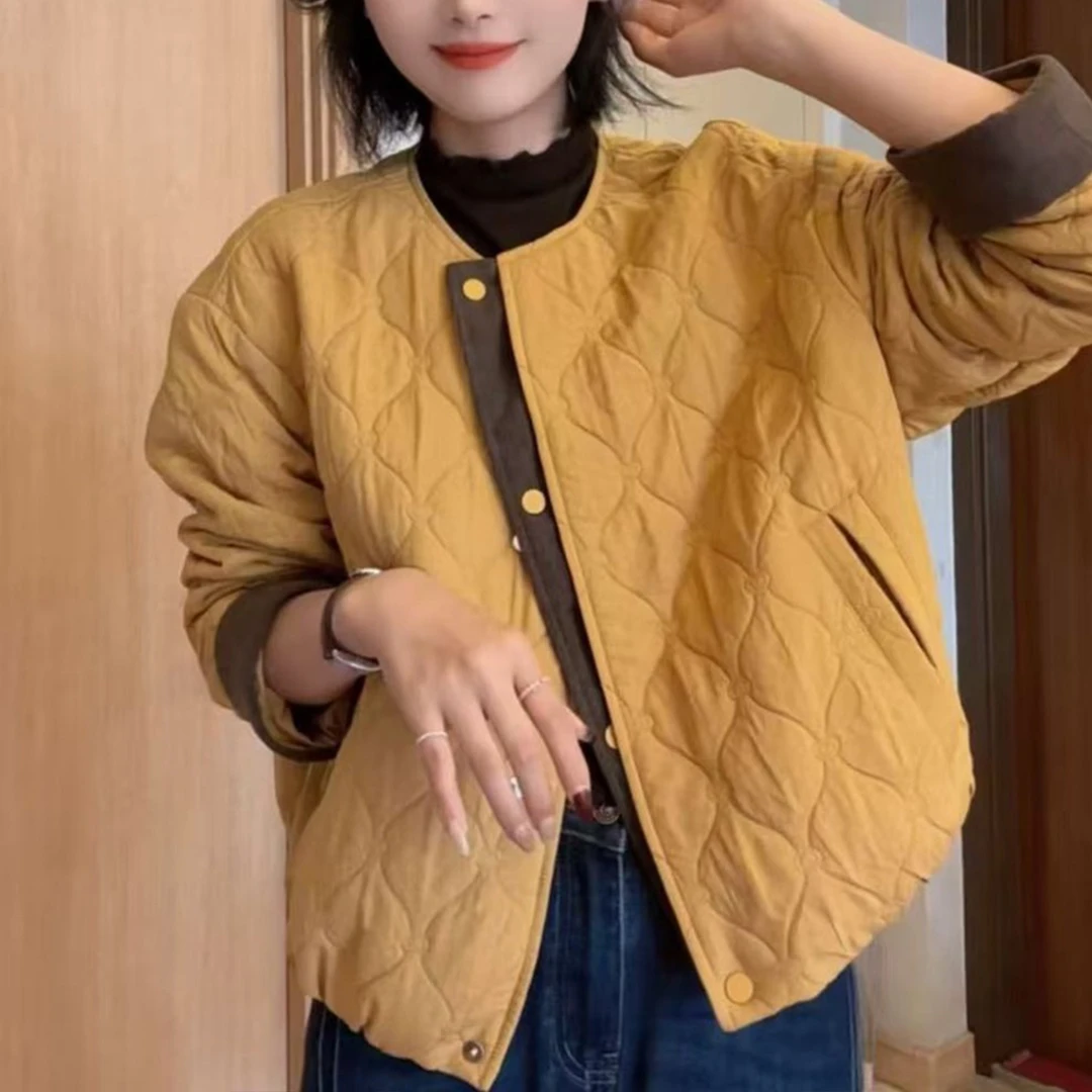 冬季压格棉服外套女2025新款高级感简约百搭加厚保暖宽松短款棉衣