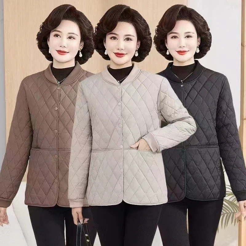 Z小香风菱格休闲宽松棉服棉衣洋气冬季新款妈妈轻薄外套棉袄
