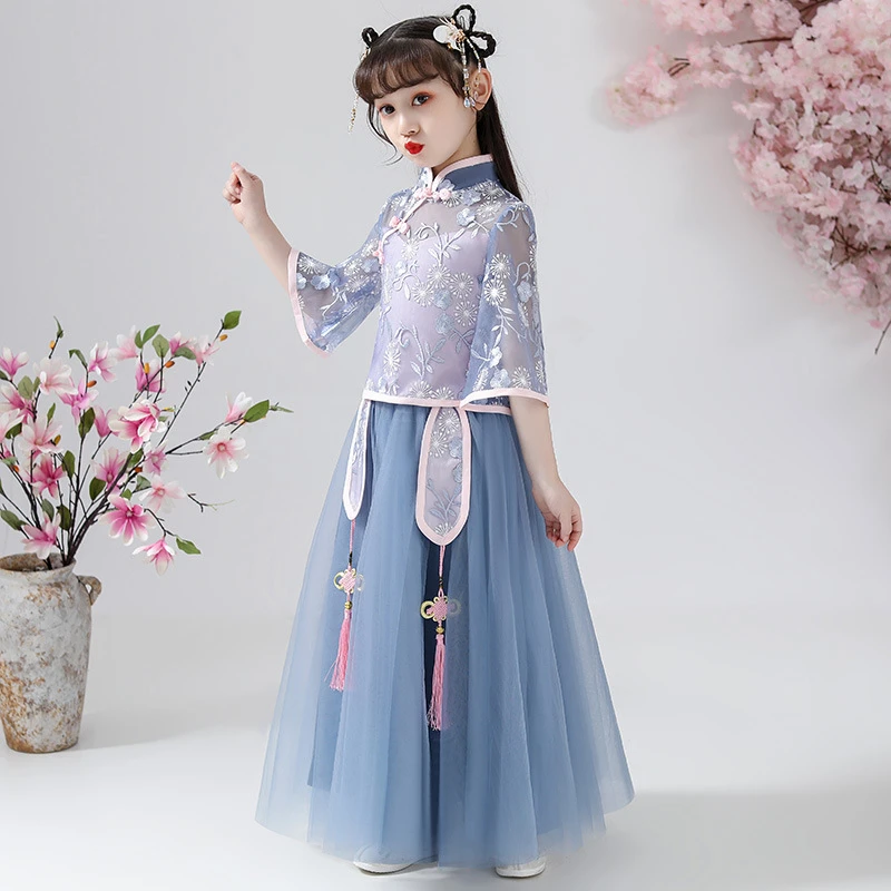 古装女古风童装连衣裙儿童中国风唐装夏季2025超仙小女孩休闲套装