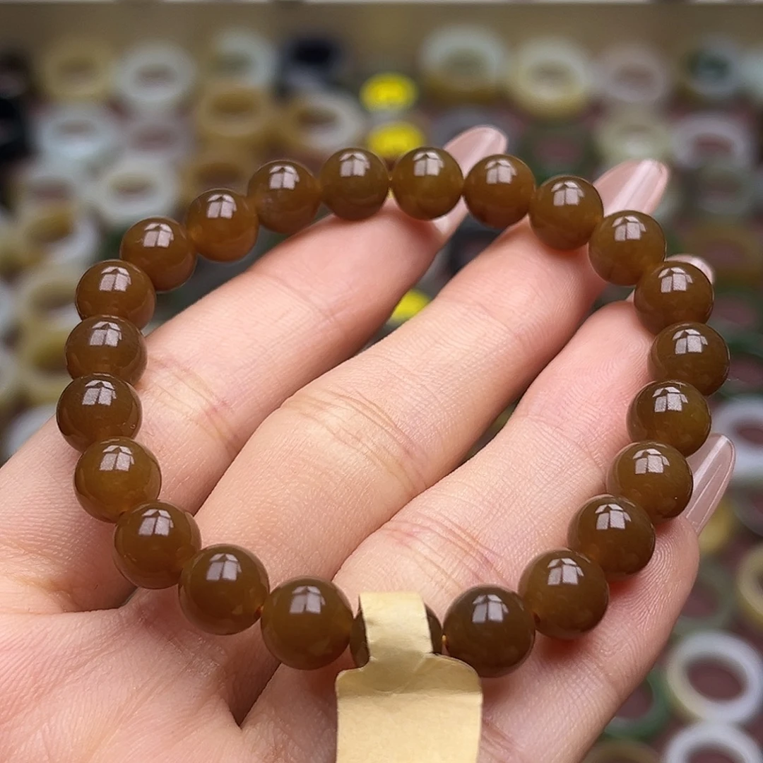 和田玉未镶嵌戒指卡8红糖