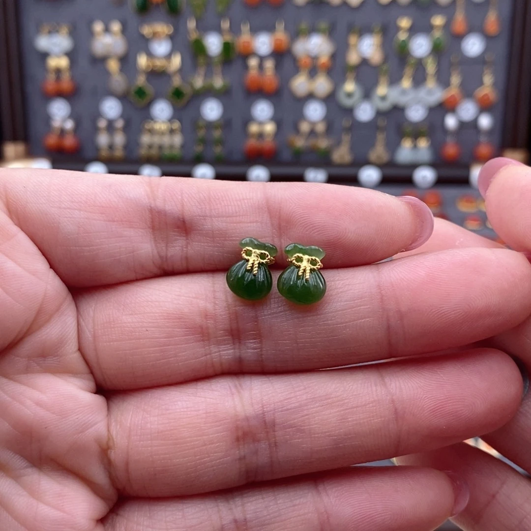 银S925镶嵌和田玉耳饰琴