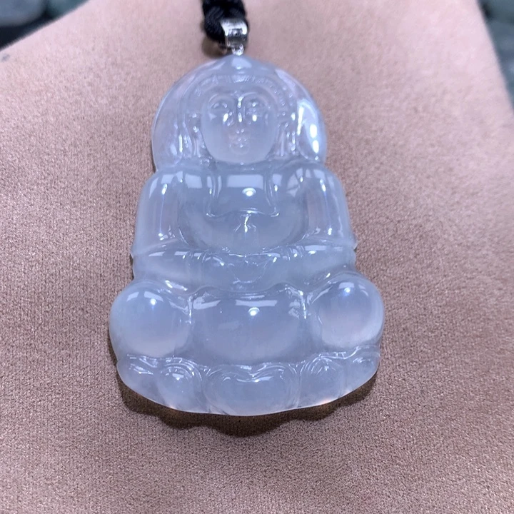 认***雪翡翠18K金镶嵌颈饰缅甸翡翠