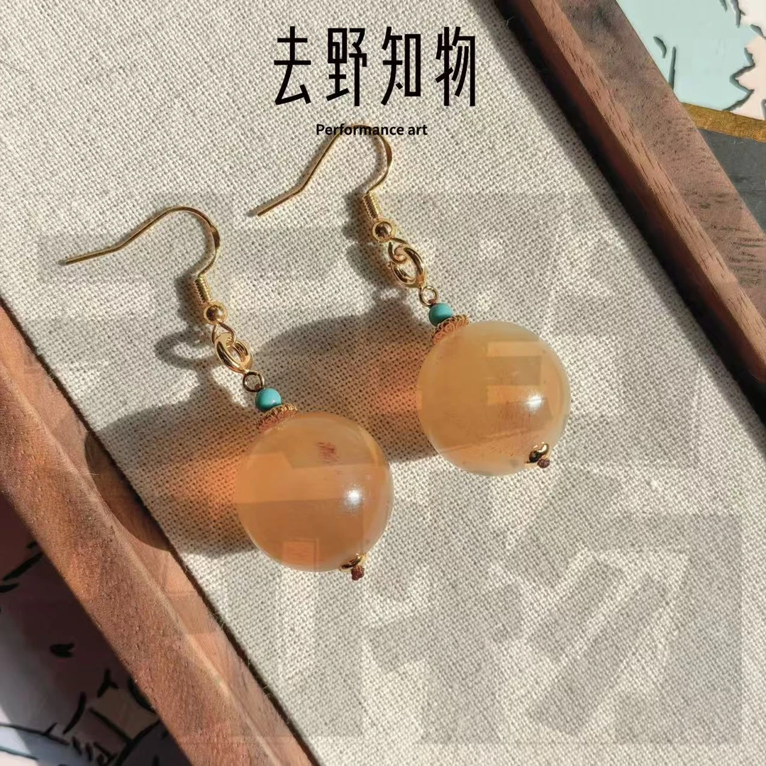 非金属仿水晶耳饰 【去野知物】|若汐|宝藏店铺原创设计羊珠角耳环