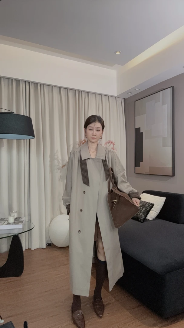 简约气质长款风衣秋季韩版宽松休闲大衣百搭设计感法式卡其色外套