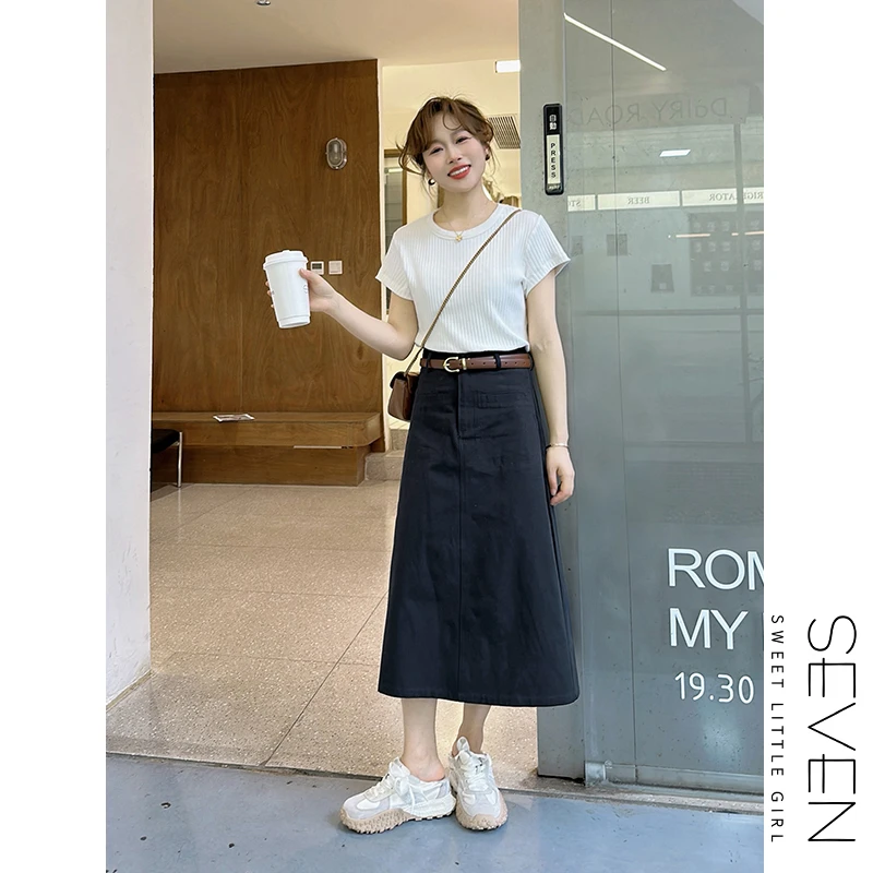 天丝半身裙③七七146小个子莱赛尔高腰a字显瘦半身裙女夏季小美说