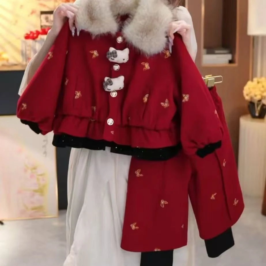 女童冬季新款加绒加厚新中式套装洋气女宝中国红外穿公主风拜年服