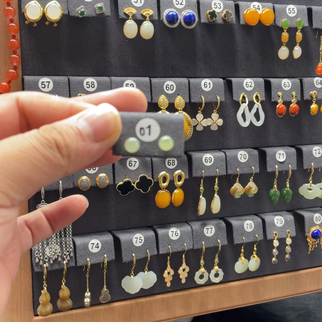 和田玉银S925镶嵌耳饰001号