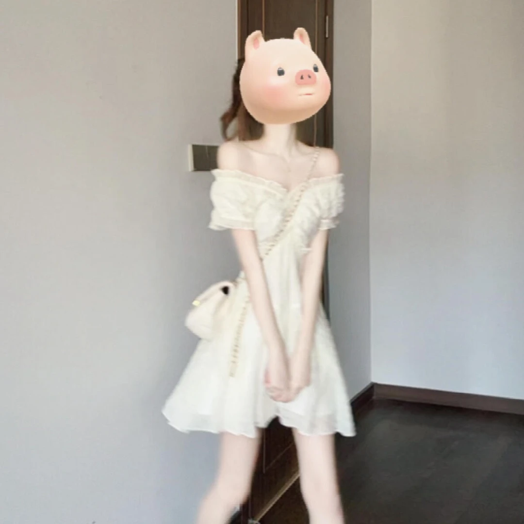 2025新款夏季流行单品白色连衣裙子女夏季清纯白月光收腰显瘦短裙