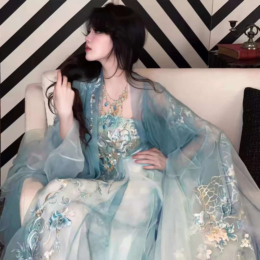 汉服女超仙诃子裙青丘清冷风重工刺绣齐胸大袖汉服套装2025夏秋款