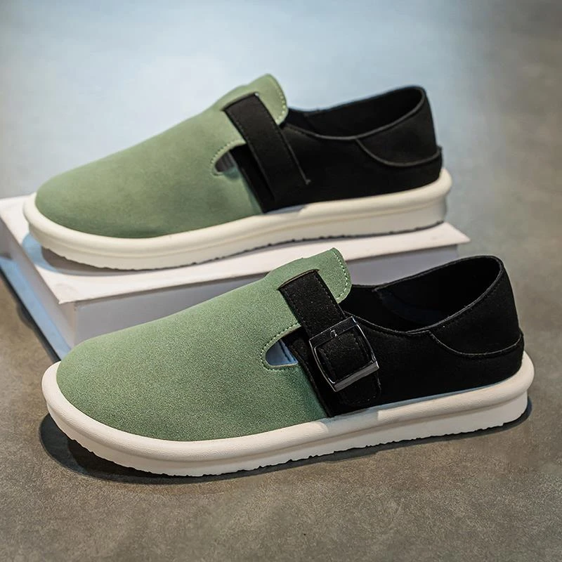 御芃男鞋夏季休闲开车一脚蹬懒人断码布鞋工作轻便软底透气豆豆潮