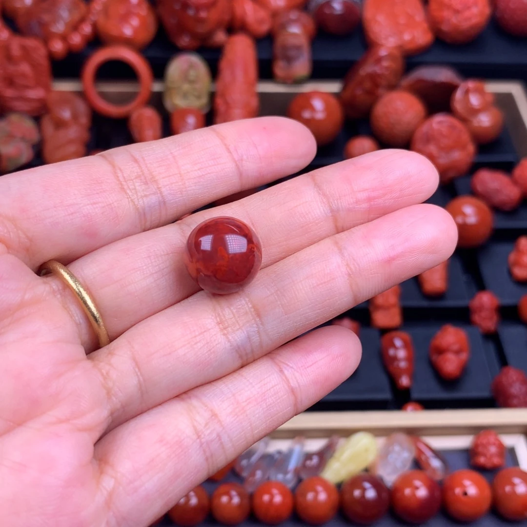 南红玛瑙火焰纹圆珠单珠12.9mm未镶嵌美*