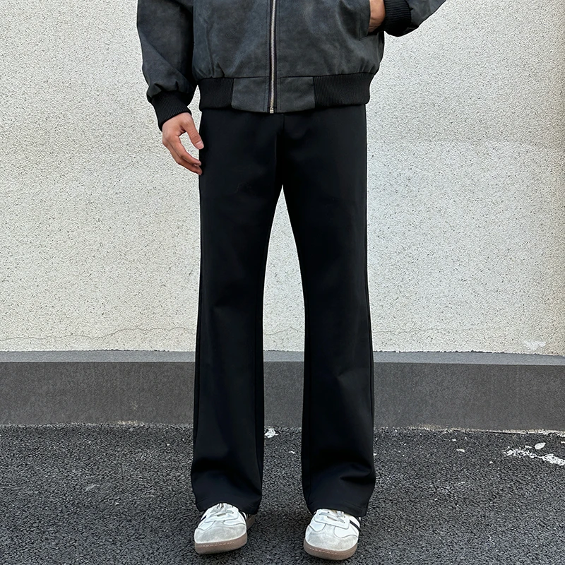 小个子短款休闲裤男秋冬季新款宽松直筒高裆显高纯色简约长裤卫裤
