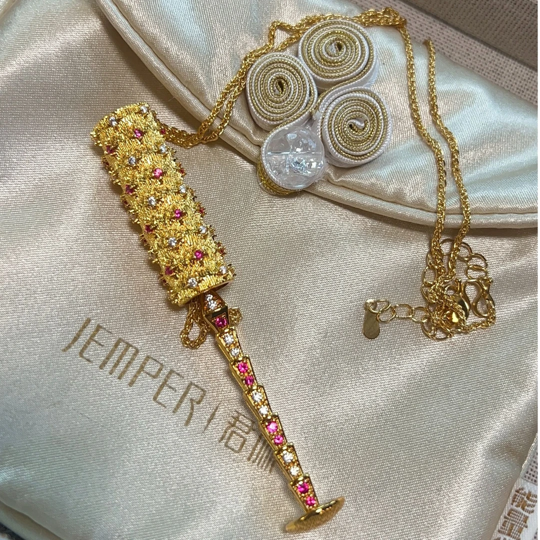 铜合金玻璃吊坠 仙女魔法棒吊坠镶嵌坠链彩色链子手工饰品项链