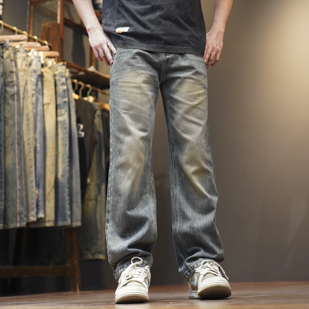 D8830锥版宽松通用复古洗水百搭休闲潮流小直筒牛仔裤