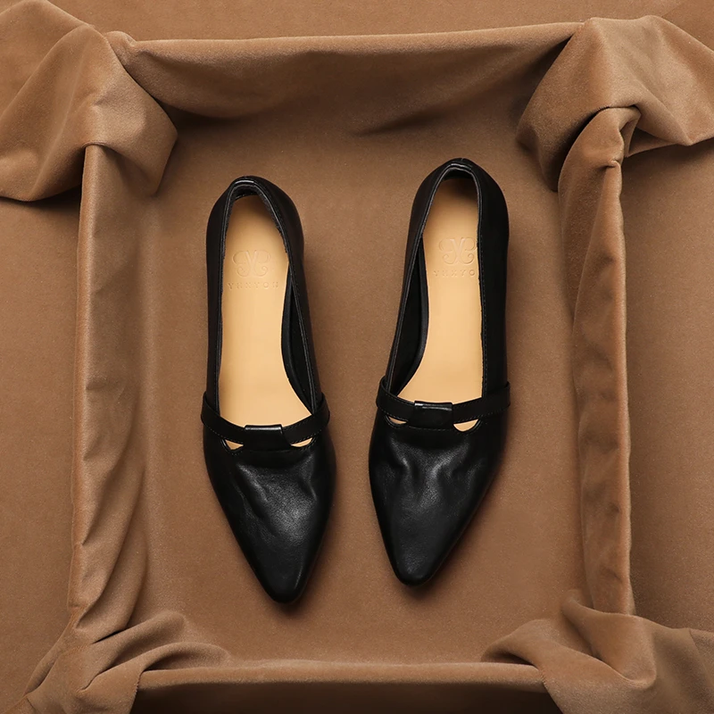 真皮断码清仓法式复古尖头单鞋女2025春秋新款软底中跟浅口乐福鞋